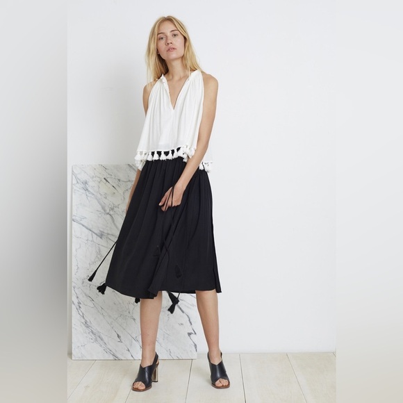 APIECE APART / Assisi Tea-Length Wabi Midi Black Tassel Ties Skirt M - Picture 2 of 4